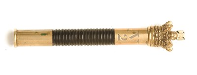 Lot 37 - A VICTORIAN BRASS-MOUNTED TIPSTAFF with brass-mounted crown finial