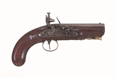 Lot 76 - A FLINTLOCK TRAVELLING PISTOL FOR THE DISMOUNTED HORSE PATROL