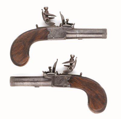 Lot 87 - A FINE PAIR OF FLINTLOCK POCKET PISTOLS OF THE MARYLEBONE PUBLIC OFFICE