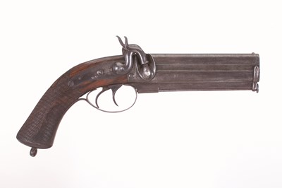 Lot 95 - A D.B. OVER-AND-UNDER PERCUSSION PISTOL OF THE FAVERSHAM CONSTABULARY