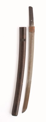 Lot 143 - A JAPANESE KATANA with slightly curved single-edged blade with wavey hamon and cut with a pair of sl