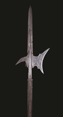 Lot 225 - A FINE GERMAN ETCHED HALBERD OF THE guard of  the EMPEROR FERDINAND I