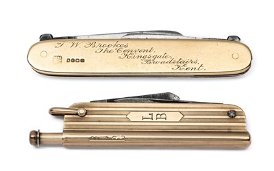 Lot 256 - AN EDWARDIAN GOLD-MOUNTED PENKNIFE, SAMPSON MORDAN & CO., LONDON, 1901