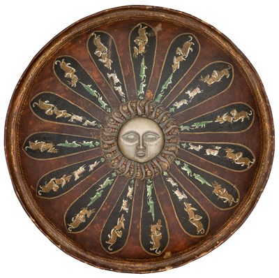 Lot 193 - AN INDIAN LACQUERED HIDE SHIELD, 19TH CENTURY, POSSIBLY JAIPUR