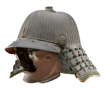 Lot 17 - A JAPANESE SIXTY-TWO PLATE KABUTO AND A MEMPO