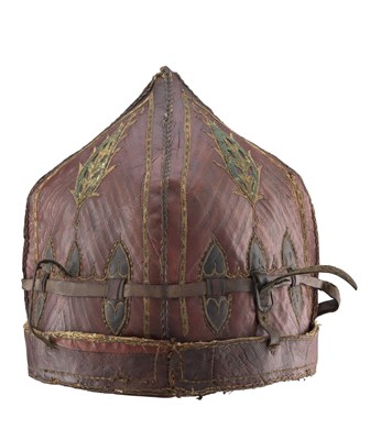 Lot 79 - A RARE LEATHER CASE FOR A HELMET (SHISHAK) LATE 18TH/EARLY 19TH CENTURY