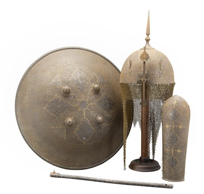 Lot 89 - **AN INDO-PERSIAN GARNITURE OF DECORATED ARMOUR