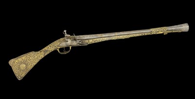 Lot 114 - **AN OTTOMAN GILT-METAL-MOUNTED FLINTLOCK BLUNDERBUSS OF PRESENTATION QUALITY