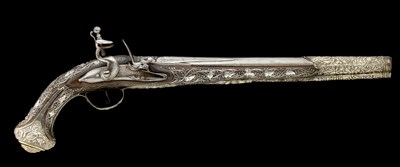 Lot 119 - **AN 18 BORE OTTOMAN BALKAN SILVER-MOUNTED FLINTLOCK KUBUR (HOLSTER) PISTOL