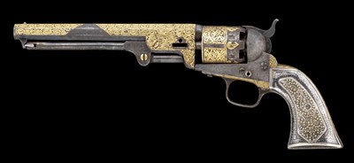 Lot 124 - A .36 CALIBRE ENGRAVED, GILT AND SILVER-MOUNTED COLT MODEL 1851 SIX-SHOT PERCUSSION NAVY REVOLVER