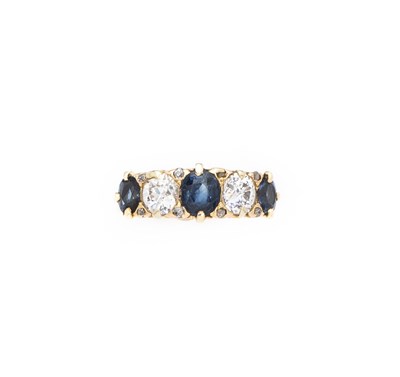 Lot 347 - SAPPHIRE AND DIAMOND HALF-HOOP RING