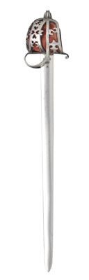 Lot 159 - A SCOTTISH SILVER MINIATURE BASKET-HILTED BROADSWORD