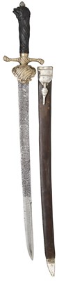 Lot 186 - A CONTINENTAL SILVER-MOUNTED HUNTING SWORD WITH CARVED JET HILT