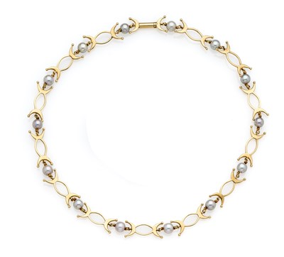 Lot 336 - ANNABEL ELEY, CULTURED PEARL AND GOLD NECKLACE,1989