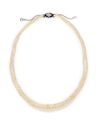 Lot 386 - NATURAL SEED PEARL AND DIAMOND NECKLACE