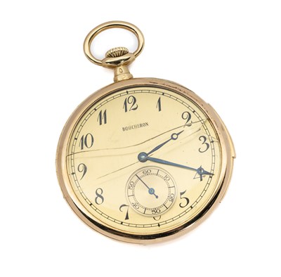 Lot 268 - A SLIM GOLD MINUTE REPEATING POCKET WATCH, RETAILED BY BOUCHERON OF PARIS, SWISS, CIRCA 1920