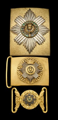 Lot 251 - **A SHOULDER BELT PLATE AND TWO WAIST BELT PLATES TO THE SCOTS GUARDS