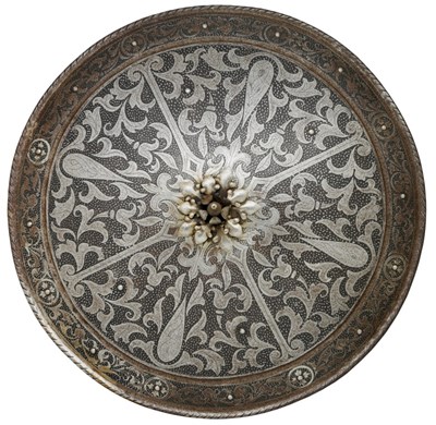 Lot 270 - AN ETCHED CIRCULAR SHIELD IN 16TH CENTURY STYLE