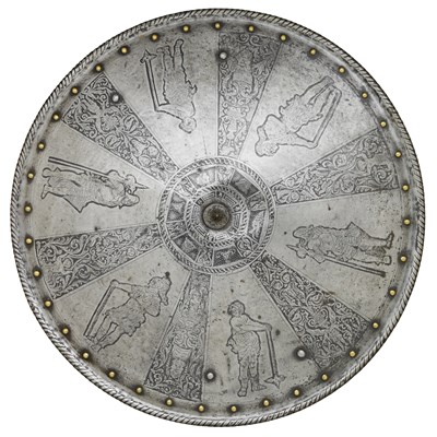 Lot 271 - AN ETCHED CIRCULAR SHIELD IN 16TH CENTURY STYLE
