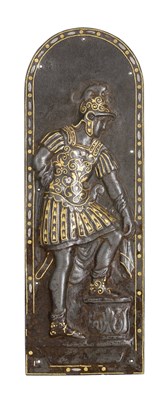 Lot 284 - A FINE EMBOSSED AND DAMASCENED ITALIAN FURNITURE-MOUNT