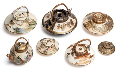 Lot 48 - **R.T.O. 15/11/2023** A GROUP OF SEVEN JAPANESE SATSUMA SMALL OR MINIATURE WINE POTS AND COVERS, 19TH / 20TH CENTURY