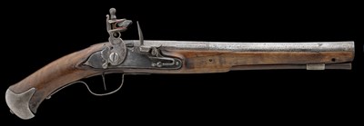 Lot 381 - A 13 BORE ENGLISH DOG-LOCK PISTOL OF MILITARY TYPE