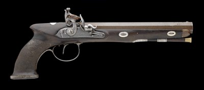 Lot 382 - A 22 BORE FLINTLOCK DUELLING PISTOL BY TATHAM AND EGG