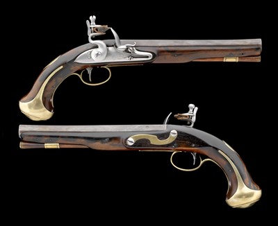 Lot 384 - A PAIR OF 25 BORE FLINTLOCK PISTOLS BY WOGDON