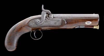 Lot 389 - A 15 BORE PERCUSSION TRAVELLING PISTOL WITH PATENT HAMMER