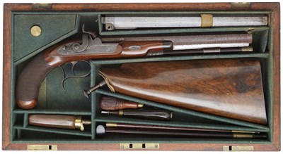 Lot 393 - AN UNUSUAL 28 BORE CASED PERCUSSION PISTOL BY ROBERTSON