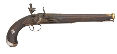 Lot 37 - A 20 BORE OTTOMAN FLINTLOCK KUBUR PISTOL, TURKEY, EARLY 19TH CENTURY