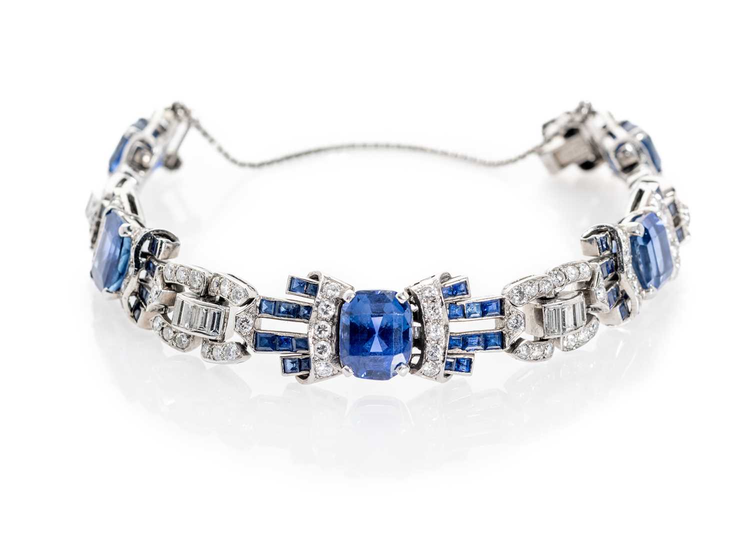 Lot 355 - ART DECO, SAPPHIRE AND DIAMOND BRACELET, 1930s