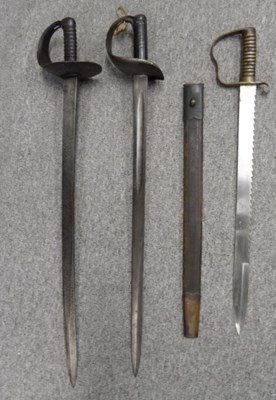 Lot 119 - AN 1856 PATTERN PIONEERS' SWORD BY WILKINSON; A PATTERN 1870 LEAD-CUTTING SWORD AND A CAVALRY SHORT