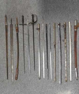 Lot 136 - A SPANISH MODEL 1843 ARTILLERY OFFICER'S SWORD; A SPANISH MODEL 1886 MEDICAL OFFICER'S SWORD; FIVE D