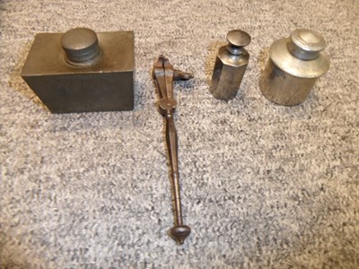 Lot 152 - THREE OIL BOTTLES AND A PIN-VICE