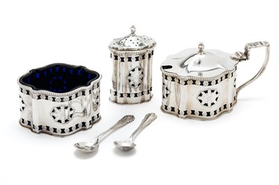 Lot 185 - AN IRISH SILVER CONDIMENT SET, JEWELLERY & METAL MANUFACTURING CO. LTD., DUBLIN, 1973