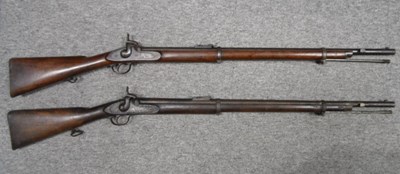 Lot 178 - TWO .577 CALIBRE PERCUSSION SHORT 1856 PATTERN TWO BAND RIFLED CARBINES