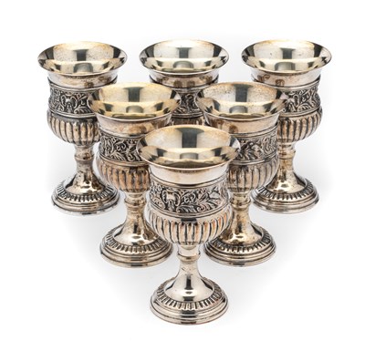 Lot 184 - A SET OF SIX ELECTROPLATE GOBLETS, PROBABLY 20TH CENTURY