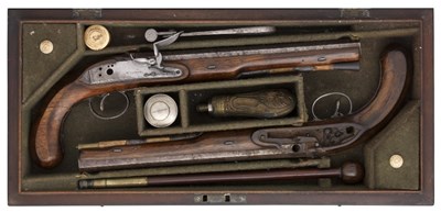 Lot 279 - A CASED PAIR OF 28 BORE DUELLING PISTOLS BY WOGDON