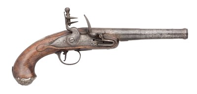Lot 287 - A 20 BORE FLINTLOCK TURN-OFF PISTOL BY R. WILLOUGHBY