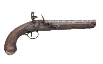 Lot 288 - A 20 BORE SILVER-MOUNTED FLINTLOCK PISTOL BY T. RICHARDS