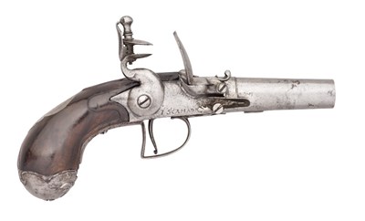 Lot 289 - A 40 BORE FLINTLOCK TURN-OFF PISTOL BY I. SCAMADINE