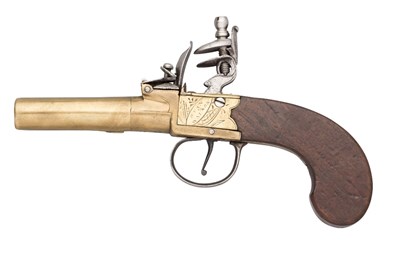 Lot 295 - A 54 BORE FLINTLOCK BOX-LOCK POCKET PISTOL SIGNED RYAN AND WATSON