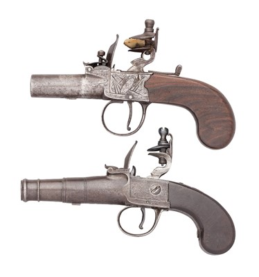 Lot 302 - A 32 BORE FLINTLOCK BOX-LOCK POCKET PISTOL BY JOHN (2) HAWKINS