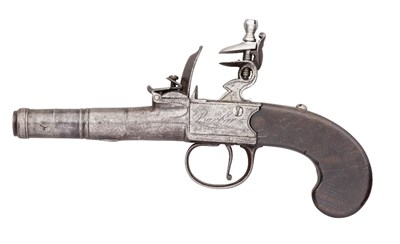 Lot 306 - A 60 BORE FLINTLOCK BOX-LOCK POCKET PISTOL SIGNED BARBAR