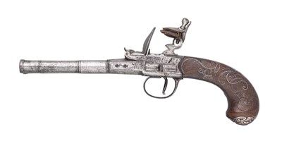 Lot 312 - A 54 BORE D.B. FLINTLOCK SINGLE TRIGGER PISTOL BY BARBAR