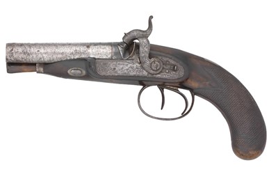 Lot 335 - A 34 BORE D.B. PERCUSSION TRAVELLING PISTOL BY H.W.MORTIMER