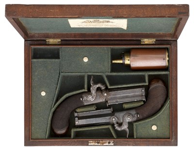 Lot 340 - A CASED PAIR OF 40 BORE PERCUSSION TRAVELLING PISTOLS BY JOHN MANTON AND SON