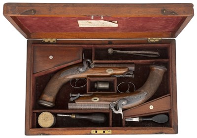 Lot 342 - A CASED PAIR OF 28 BORE TRAVELLING PISTOLS