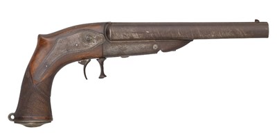 Lot 349 - A 28 BORE PIN-FIRE RIFLED HOWDAH PISTOL BE LEBEDA